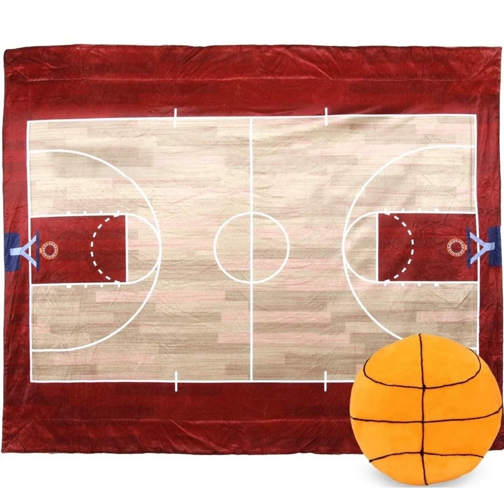Interactive Basketball Game Throw Blanket & Plush Ball Pillow Gift Set BRAND NEW